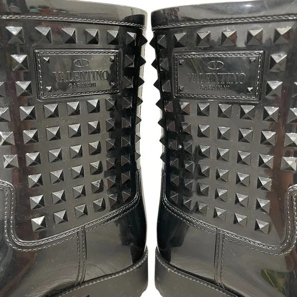 Valentino Black Rockstud Rubber Rain Boots Size 37 - Picture 5 of 8